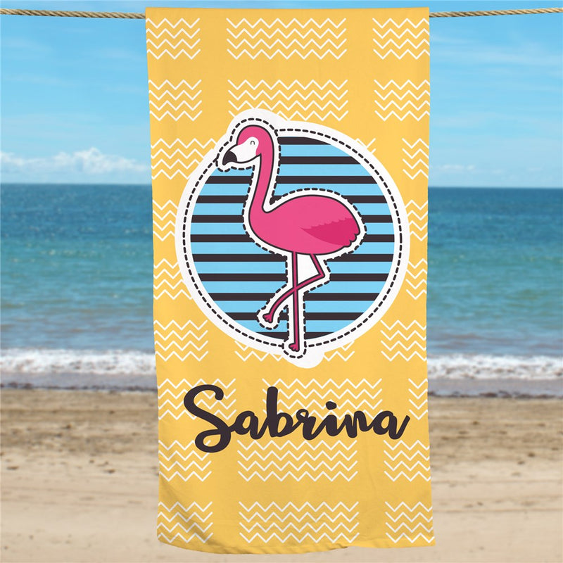 Flamingo Pool Party Personalized Beach Towel - LED Gift Works