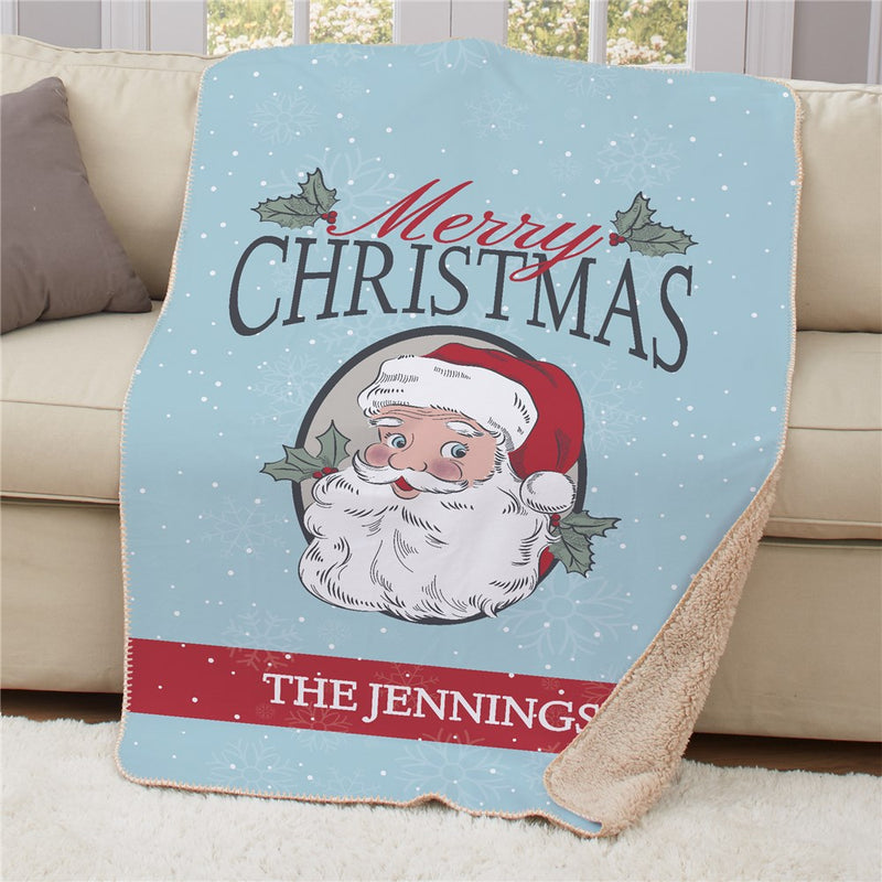 Personalized Merry Christmas Santa 37x57 Sherpa Blanket - Personalized Santa Blanket for Christmas - LED Gift Works