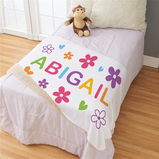 Personalized Name with Flowers Sherpa Blanket - Floral Personalized Name Blanket - Way Up Gifts