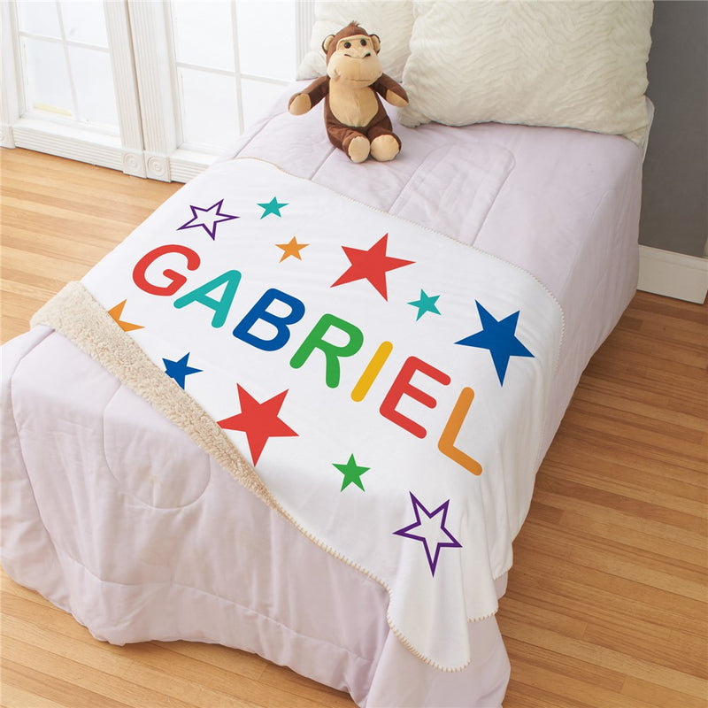 Personalized Name with Stars Sherpa Blanket - Starry Custom Child's Blanket - LED Gift Works