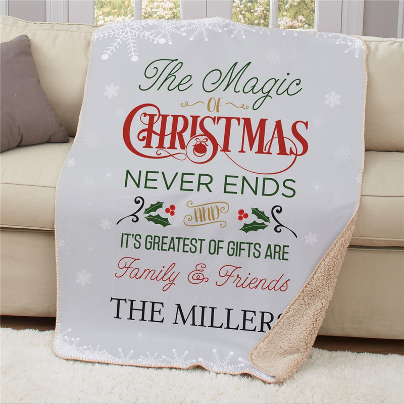 Personalized The Magic of Christmas Sherpa Blanket 50x60 - Large Festive Holiday Blanket - LED Gift Works