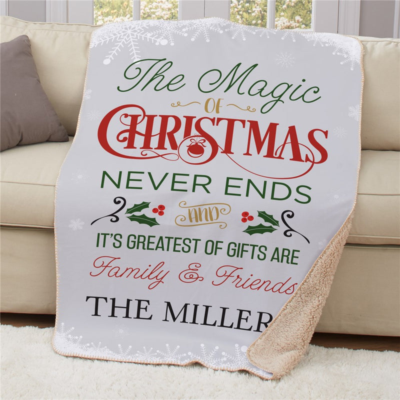 Personalized The Magic of Christmas Sherpa Blanket - Holiday Quote Christmas Throw - LED Gift Works