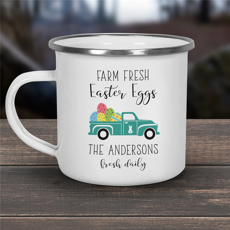 Farm Fresh Easter Eggs Camping Mug - Personalized Camper Mug with Easter Egg Theme - LED Gift Works