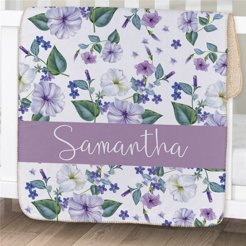Personalized Petunias Baby Sherpa Blanket - Floral Newborn Name Blanket - LED Gift Works