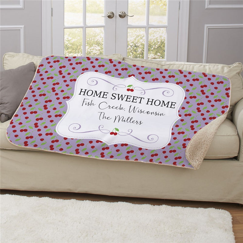 Personalized Cherries Sherpa Blanket - Fruity Cherry Pattern Throw - LED Gift Works
