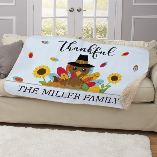 Personalized Thankful Turkey Sherpa Blanket - Thanksgiving Turkey Blanket Gift - Way Up Gifts