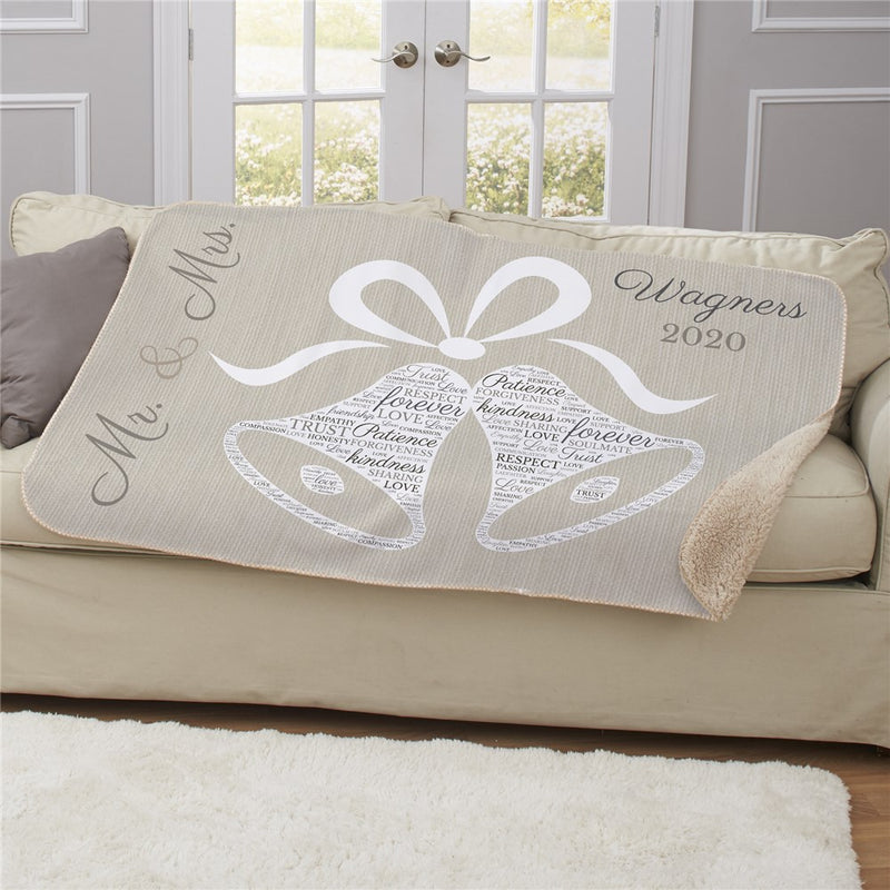 Personalized Wedding Bells Word Art Sherpa Blanket - Romantic Wedding Throw - LED Gift Works