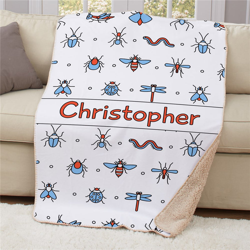 Personalized Bug Sherpa Blanket - Cute Bug Themed Blanket - LED Gift Works