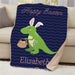 Personalized Happy Easter Dinosaur Sherpa Blanket - Easter Holiday Kids Blanket - Way Up Gifts