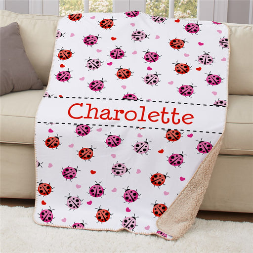 Personalized Ladybugs Sherpa Blanket - Cute Insect Theme Kids Blanket - Way Up Gifts
