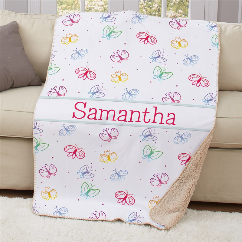 Personalized Butterflies Sherpa Blanket - Beautiful Butterfly Pattern Throw - LED Gift Works