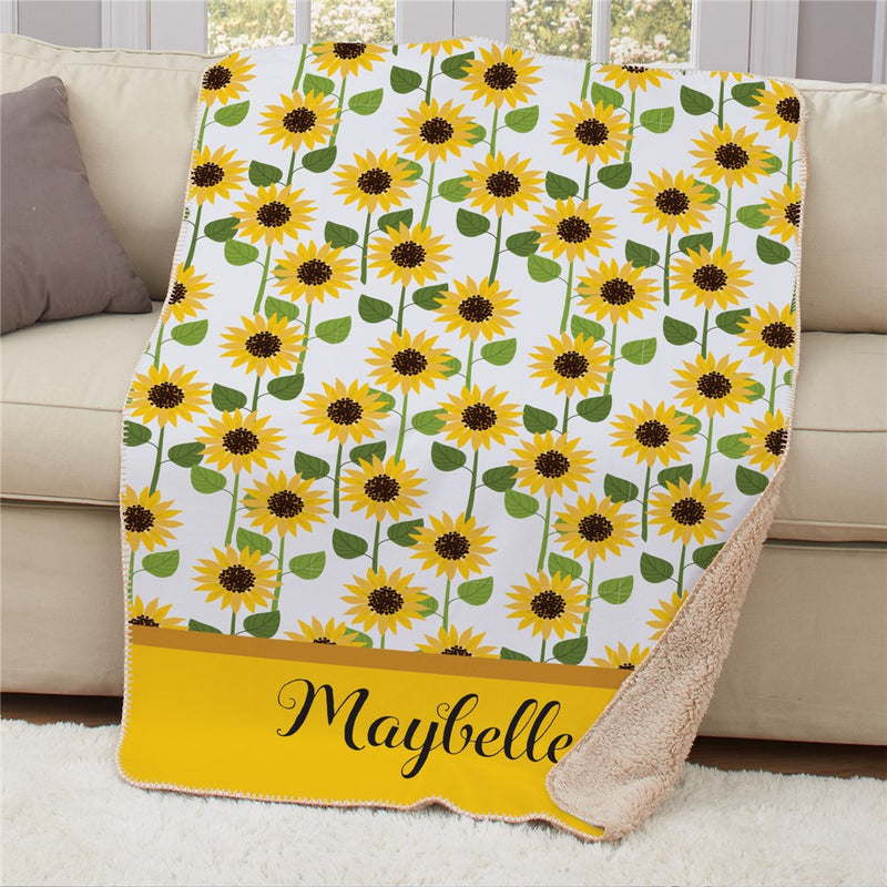 Personalized Sunflowers Sherpa Blanket - Sunny Floral Personalized Blanket - LED Gift Works