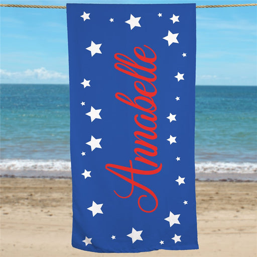 Stars & Stripes Patriotic Beach Towel - Custom Name - Way Up Gifts