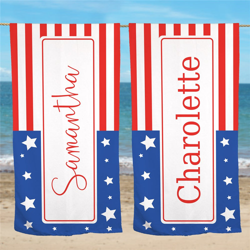 American Flag Inspired Custom Name Beach Towel - LED Gift Works