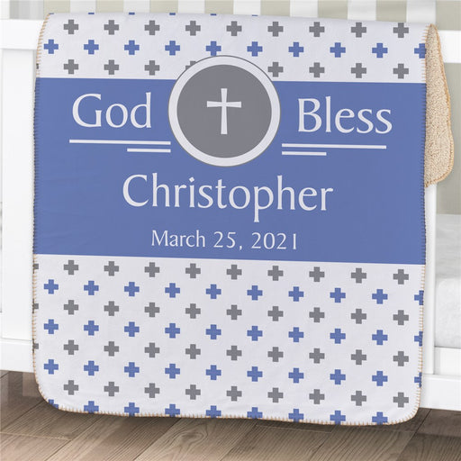 Personalized God Bless Baby Sherpa Blanket - Religious Baby Gift Blanket - Way Up Gifts