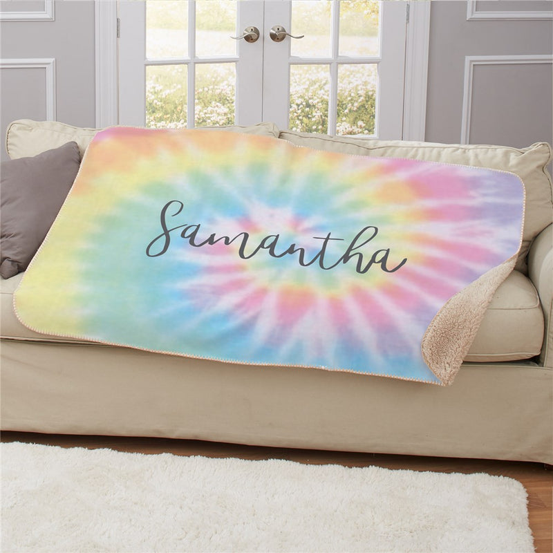 Personal Pastel Tie-Dye Sherpa Blanket - Soft Colorful Tie-Dye Throw - Trendy Cozy Blanket - LED Gift Works