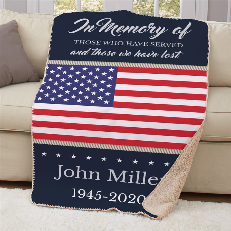 Personalized Patriotic Memorial Sherpa Blanket - Military Tribute Blanket - LED Gift Works