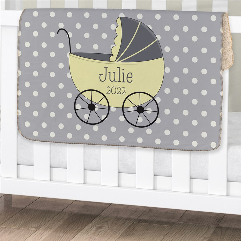 Personalized Baby Carriage Baby Sherpa Blanket - Baby Stroller Themed Blanket - LED Gift Works