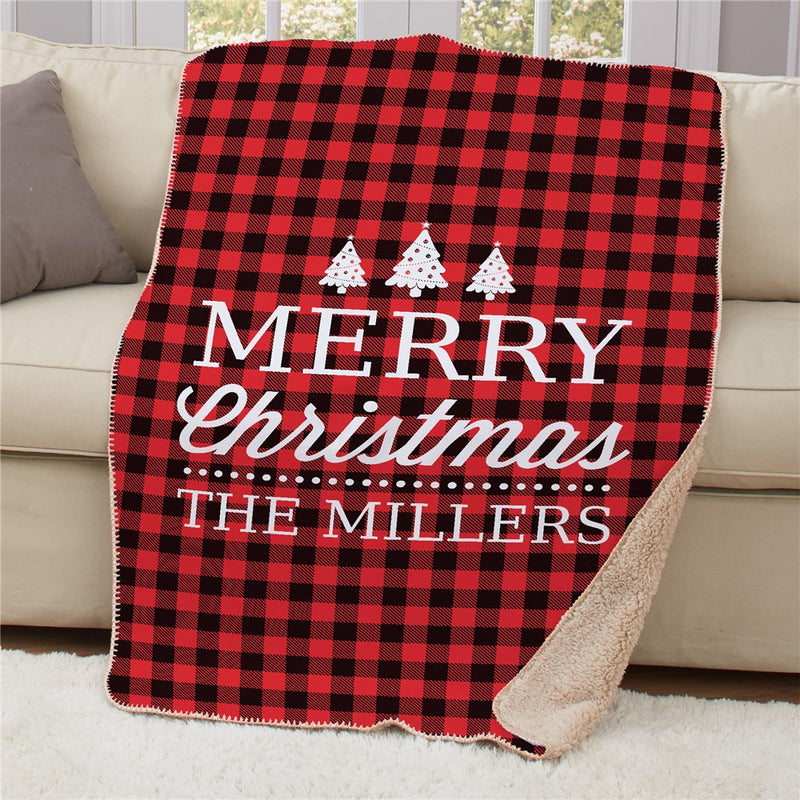 Personalized Merry Christmas 50x60 Sherpa Blanket - Custom Cozy Holiday Blanket - LED Gift Works