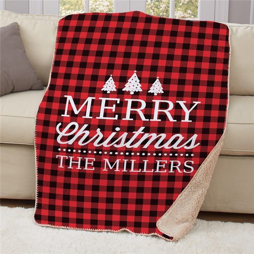 Personalized Merry Christmas 50x60 Sherpa Blanket - Custom Cozy Holiday Blanket - Way Up Gifts