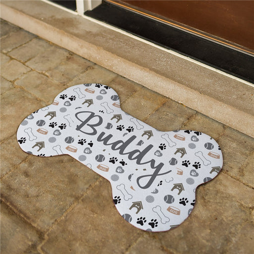Dog Name Icons Bone Shaped Personalized Mat - Custom Feeding Rug - Way Up Gifts