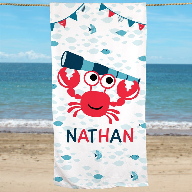 Crabby But Cute Summer Beach Towel - Personalized Name - LED Gift Works