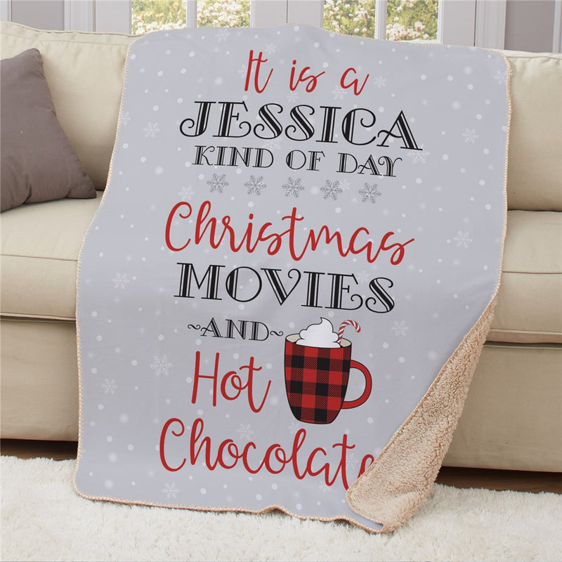 Personalized Name Christmas Movie & Hot Chocolate Blanket 50x60 - Large Cozy Holiday Throw - LED Gift Works