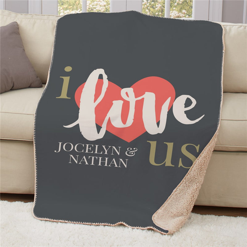 Personalized I Love Us Sherpa Blanket - Couple's Valentine's Day Blanket - LED Gift Works