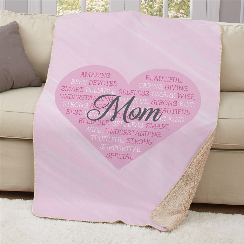 Personalized Mom Word Art Heart Sherpa Blanket - Custom Mothers Day Gift - LED Gift Works