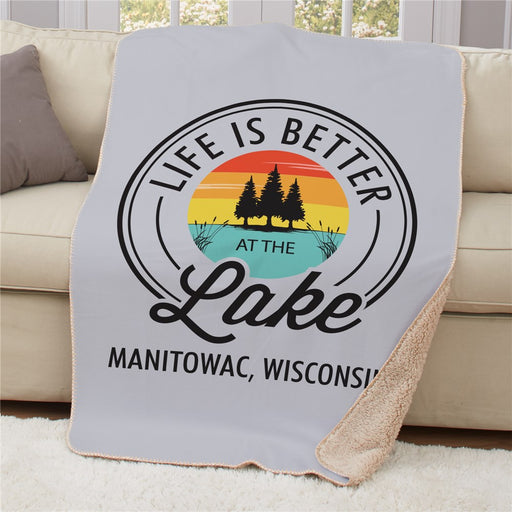 Personalized Life Is Better at the Lake Sherpa Blanket - Lake House Cabin Throw Blanket - Way Up Gifts