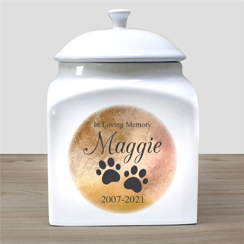 Personalized Pet Memorial Urn – Ceramic Urn with Watercolor Background for Dogs or Cats - LED Gift Works