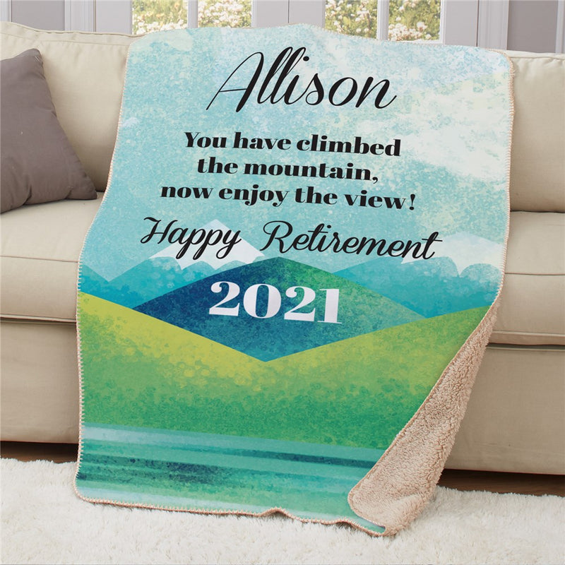 Personalized Happy Retirement Landscape 37X57 Sherpa Blanket - Custom Retirement Keepsake - LED Gift Works