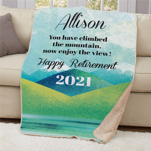 Personalized Happy Retirement Landscape 37X57 Sherpa Blanket - Custom Retirement Keepsake - Way Up Gifts