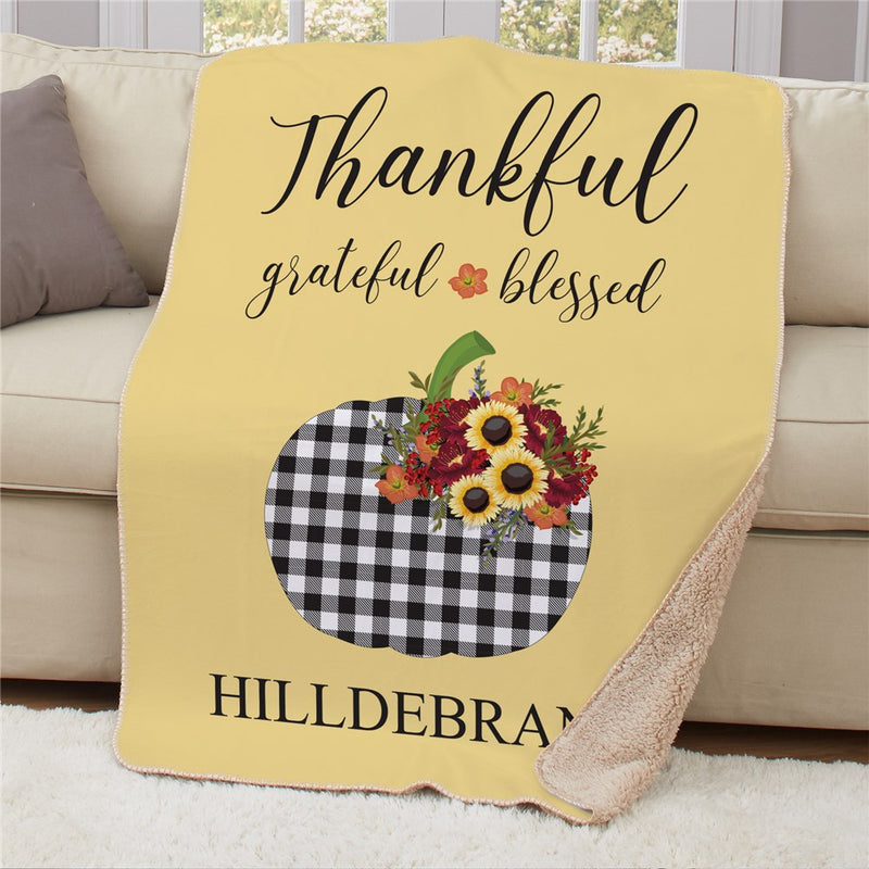 Personalized Welcome Buffalo Plaid Pumpkin Sherpa Blanket - Fall Gnome & Pumpkin Blanket - LED Gift Works