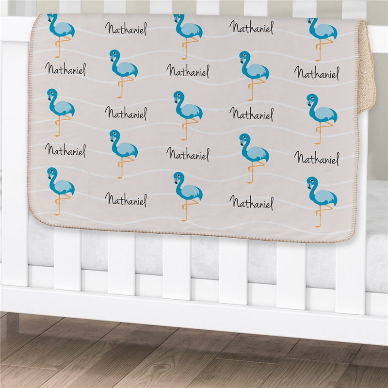 Personalized Blue Flamingos Baby Blanket - Tropical Baby Blanket - LED Gift Works