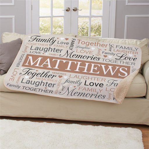 Personalized Family Word Art 50 X 60 Sherpa Blanket - Large Family Name Throw - Way Up Gifts