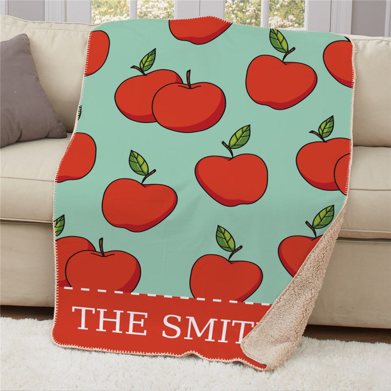 Personalized Apples Sherpa Blanket - Autumn Apple Pattern Blanket - LED Gift Works