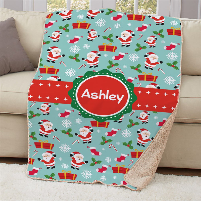 Personalized Santa Sherpa Blanket 50x60 - Large Santa Claus Christmas Blanket - LED Gift Works