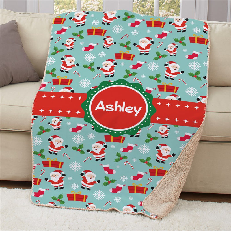 Personalized Santa Sherpa Blanket - Jolly Santa Personalized Holiday Throw - LED Gift Works