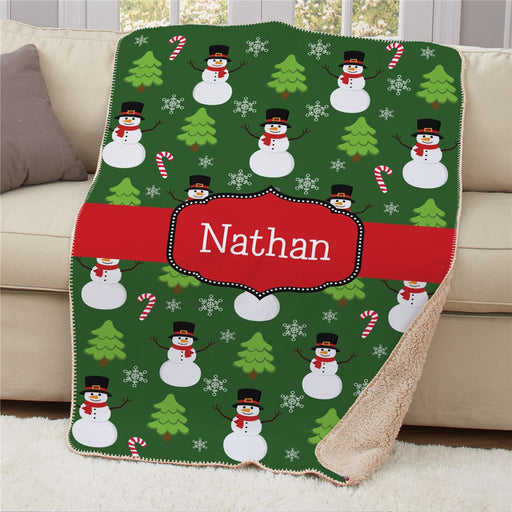 Personalized Snowmen Sherpa Blanket - Frosty Winter Family Blanket - Way Up Gifts