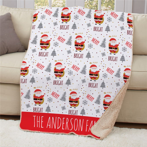 Personalized Merry & Bright Santa 50x60 Sherpa Blanket - Cheerful Christmas Blanket with Santa - Way Up Gifts