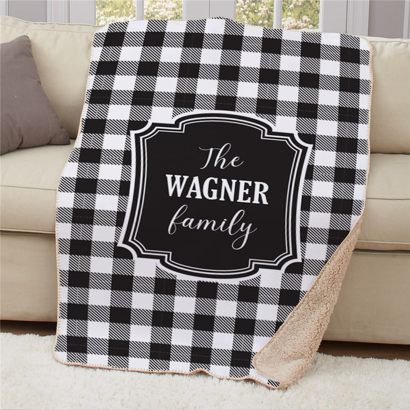 Personalized Black And White Gingham With Photo Frame Sherpa Blanket - Custom Photo Frame Blanket - LED Gift Works