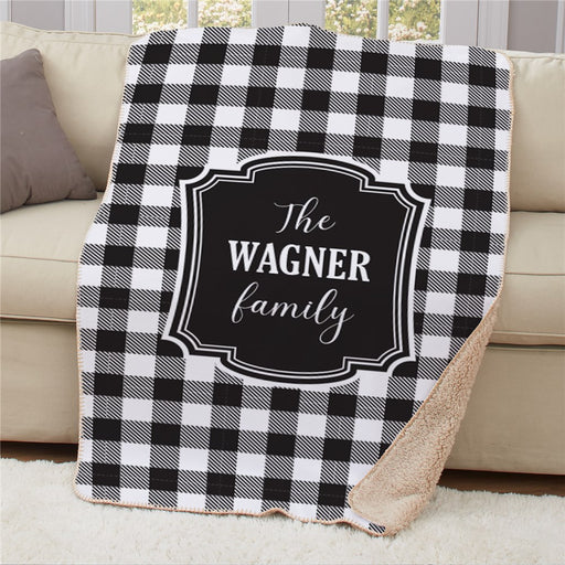 Personalized Black And White Gingham With Photo Frame Sherpa Blanket - Custom Photo Frame Blanket - Way Up Gifts