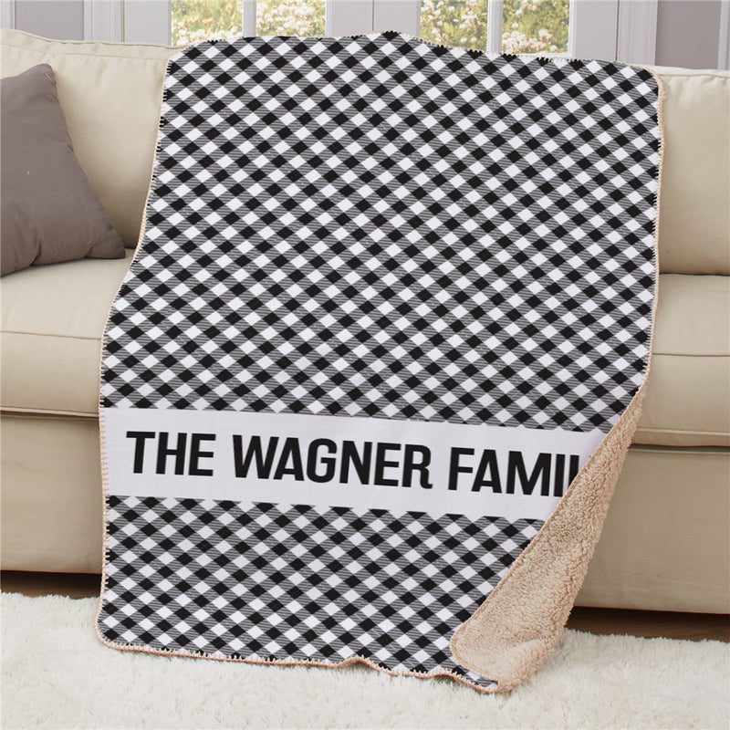 Personalized Diagonal Plaid Sherpa Blanket - Stylish Plaid Throw Blanket - LED Gift Works