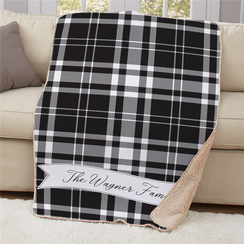 Personalized Family Name Plaid Sherpa Blanket - Cozy Plaid Family Throw - LED Gift Works