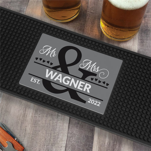 Personalized Mr And Mrs Ampersand Printed Bar Mat - LED Gift Works
