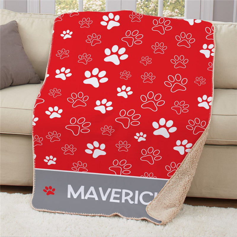 Personalized Paw Prints Sherpa Blanket 37x57 - Pet Lover's Custom Blanket - LED Gift Works