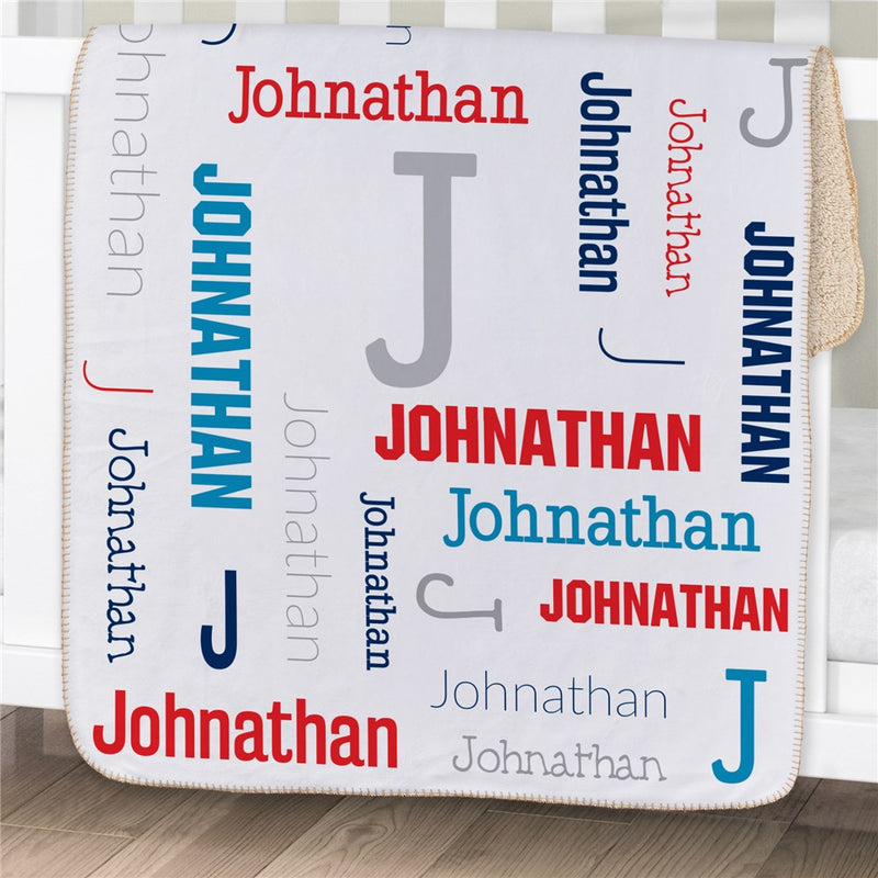 Personalized Boy Name And Initial Baby Sherpa Blanket - Personalized Baby Boy Gift - LED Gift Works