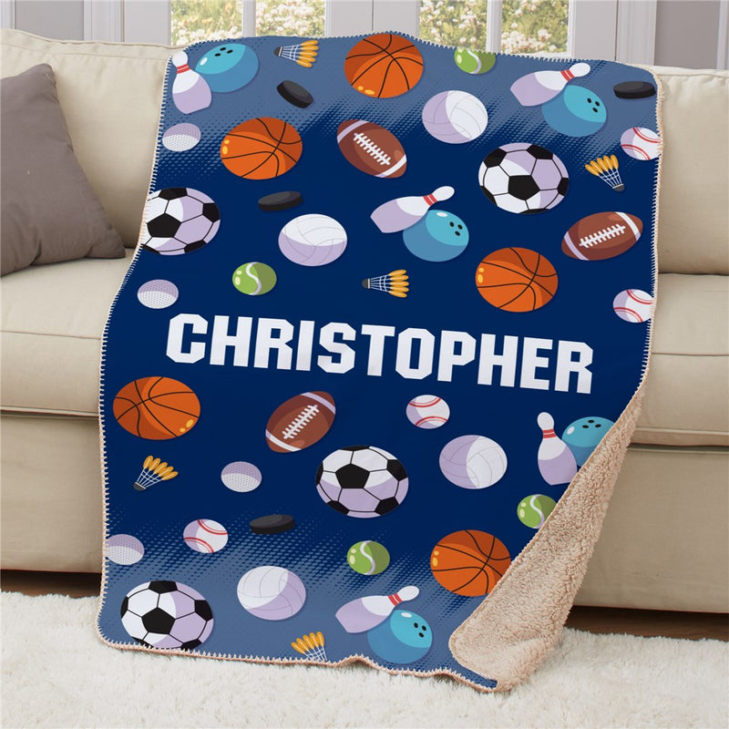 Personalized General Sports With Name Sherpa Blanket - Custom Sports Fan Throw - LED Gift Works