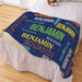 Personalized Repeating Name Blue Space Sherpa Blanket - Custom Boys Space Theme Blanket - Way Up Gifts